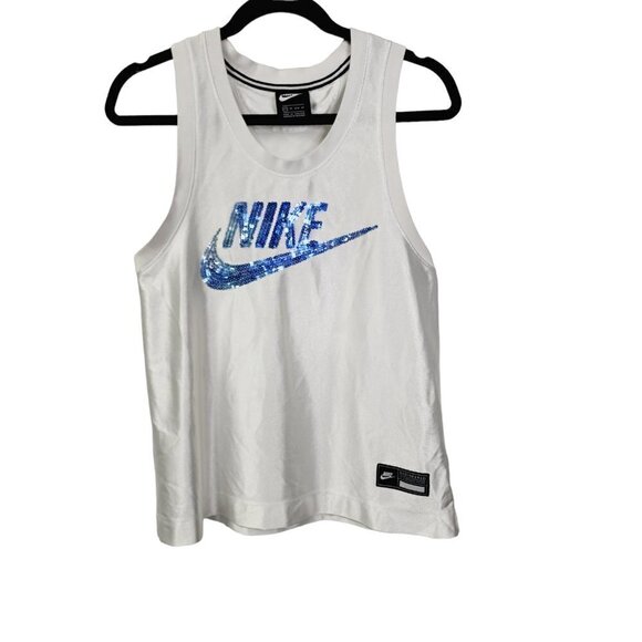 Nike Sportswear Glam Dunk Jersey‎ Sequined-Logo Tank Top - White XS - Picture 1 of 10